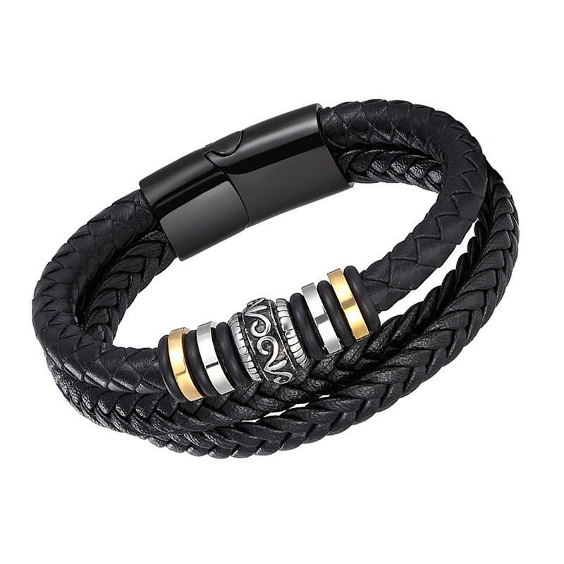 [Z H Perhiasan] Hip Hop Rock Retro Pria Fashion Multi Layer Gelang Kulit Pesta Perhiasan Aksesoris