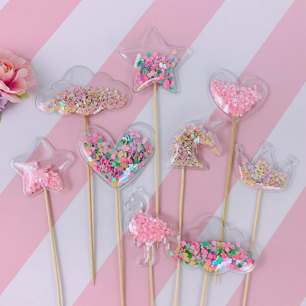 Bling Fairy Star Love Inserts Crown Cloud Shiny Cake Topper Kids Birthday Party Cake Decoration