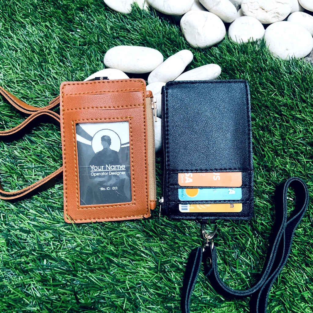 

Name Tag ID Card Holder Kulit Lanyard Harga Terjangkau Berkualitas PU Leather Lanyard ID Card FRONT