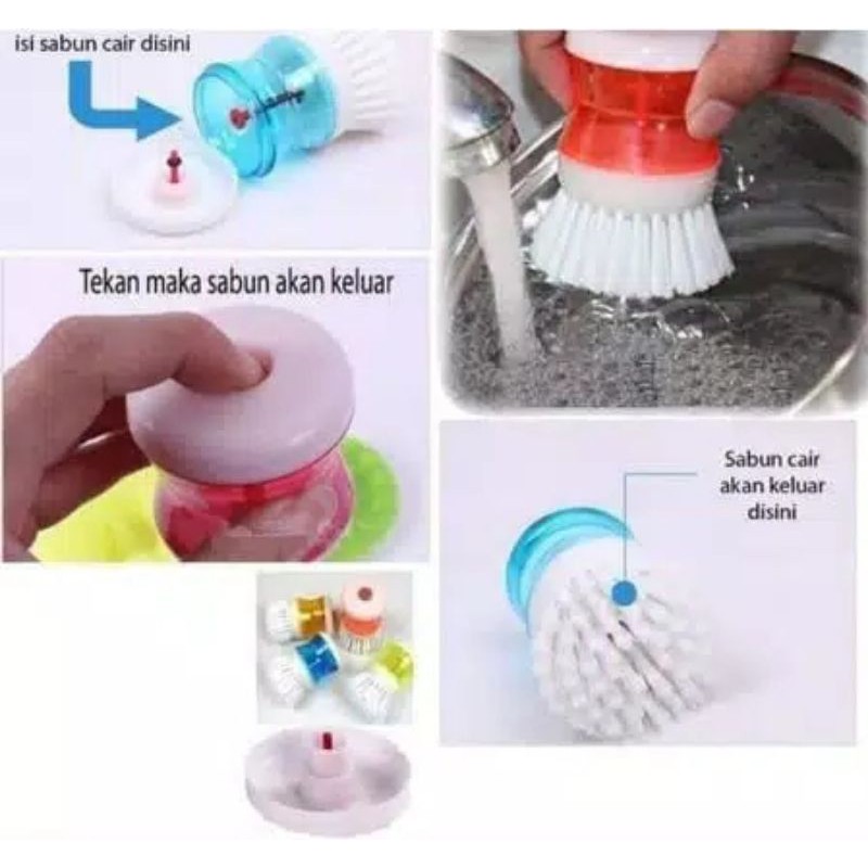 Sikat Panci Dispenser Sikat Piring Dispenser Sabun 2 in 1 Pembersih Panci Piring Wajan