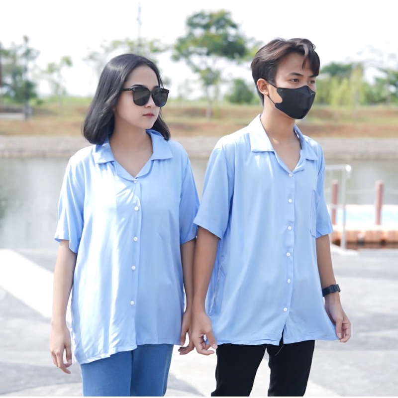 Tq88indonesia Fashion Kemeja Casual Unisex  OVERSIZE JUMBO KEMEJA HAWAI SOLID RAYON DIAMOND Lengan Pendek / Ootd