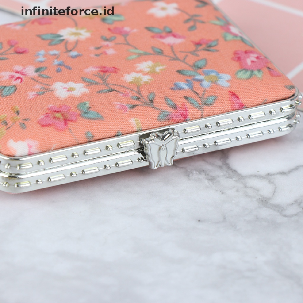 (Infiniteforce.Id) Cermin Lipat Dua Sisi Gaya Vintage Motif Bunga Untuk Makeup / Kosmetik Wanita