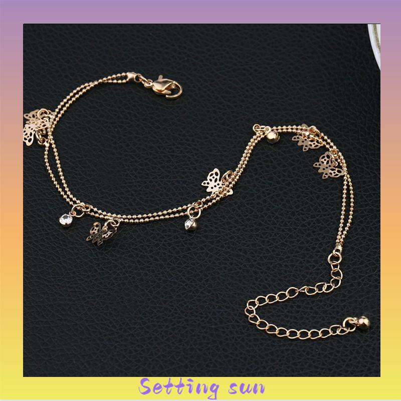 Double Layer Hollow Butterfly Liontin Gelang Kaki Paduan Fashion Sepatu Wanita Yang Indah TN