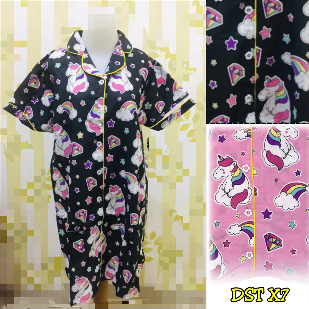 Piyama DASTER DEWASA,, FIT TO XL ,motif BUNGA/DORAEMON/MOON/UNICORN/