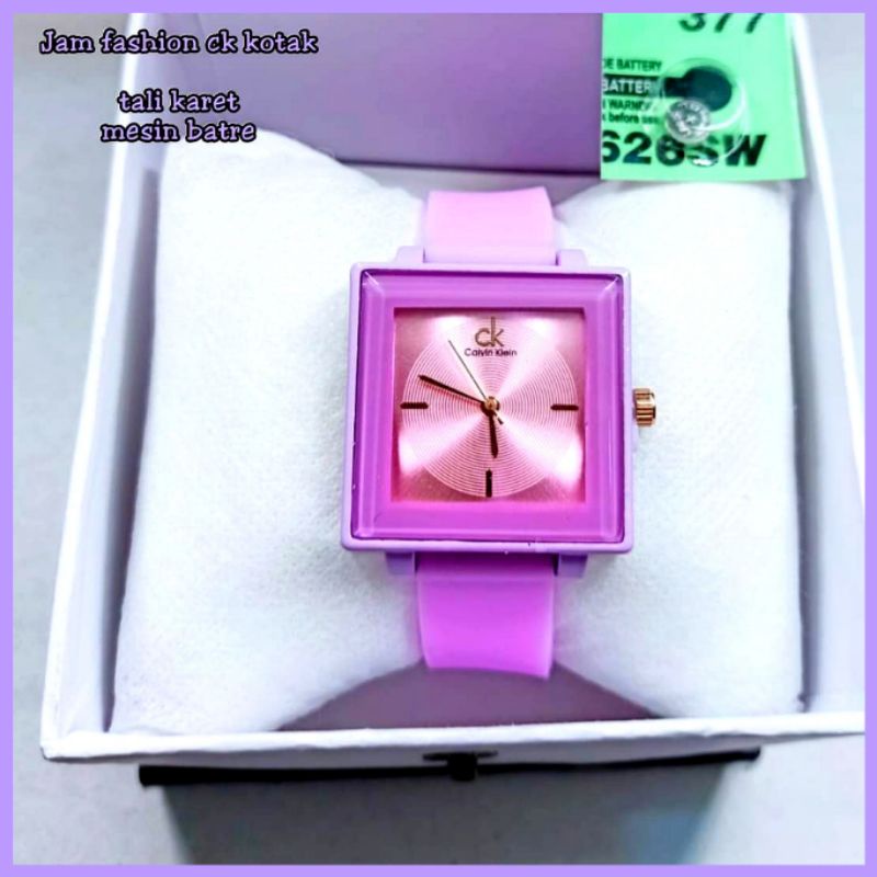 Jam tangan fashion wanita Korean style Ck segi kotak tali ruber by zellshop