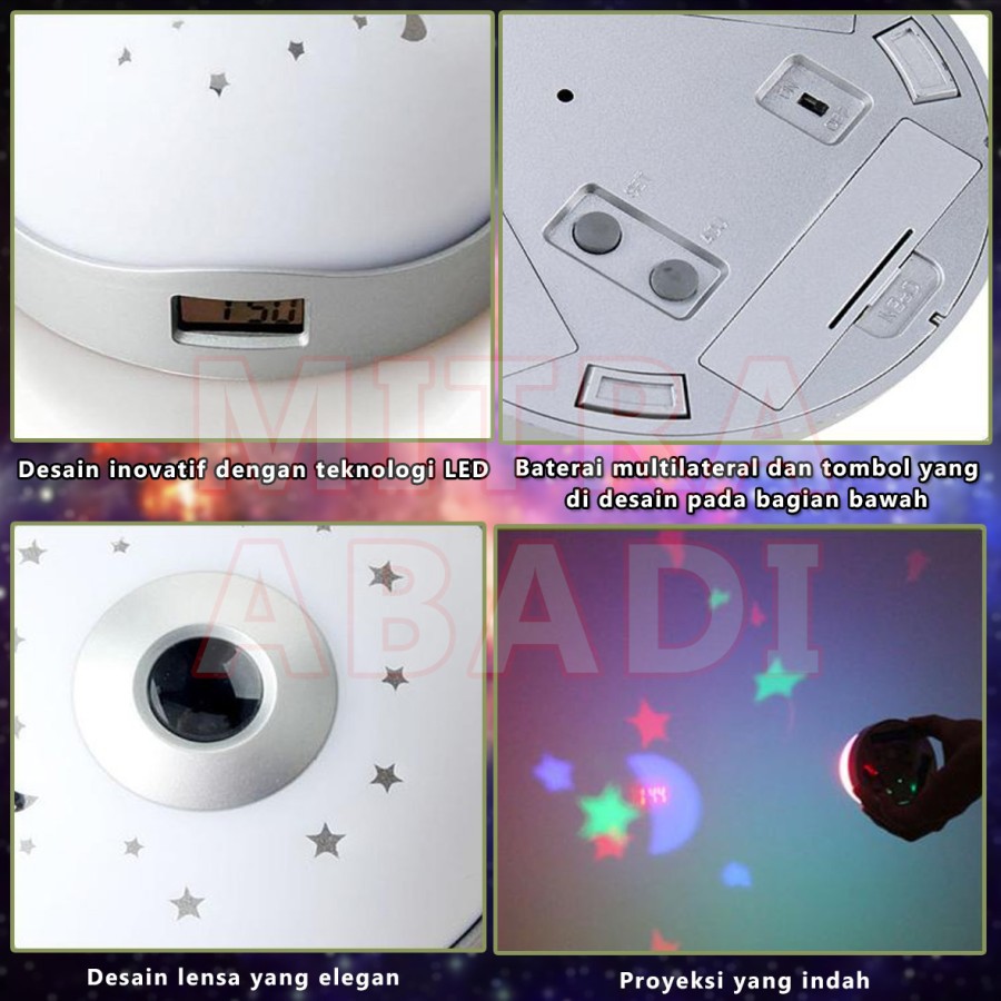 Star Moon Projector / Lampu Tidur PROYEKTOR BULAN BINTANG - JAM ALARM