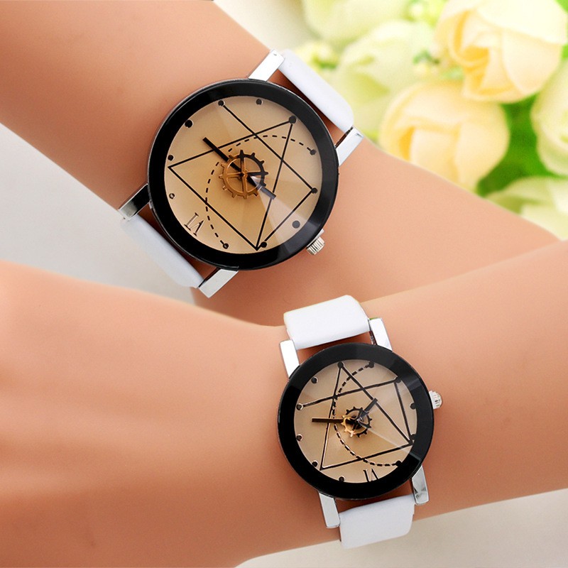 Jam Tangan Kulit Triangle Fashion Casual Minimalis Couple Jam Tangan Pria Wanita