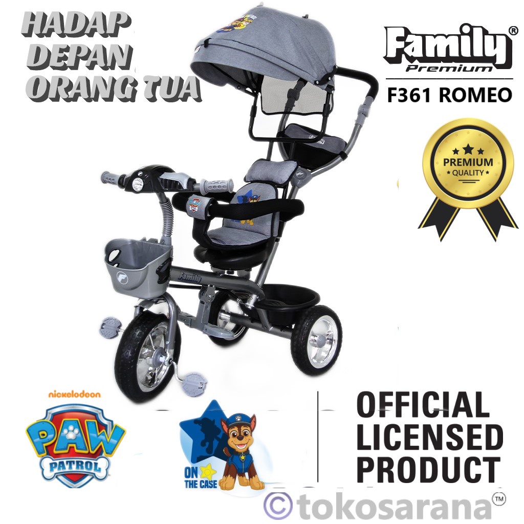 Sepeda Roda Tiga Anak Family F361 Romeo Kursi Putar Sarung Jok Tebal Tricycle Stroller 1-4 Tahun