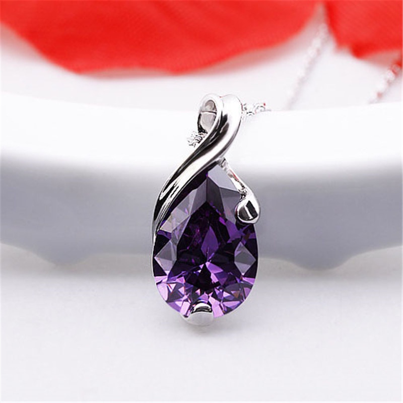 [Ready Stock]Fashion Inlaid Amethyst Drop Shape Pendant Necklace