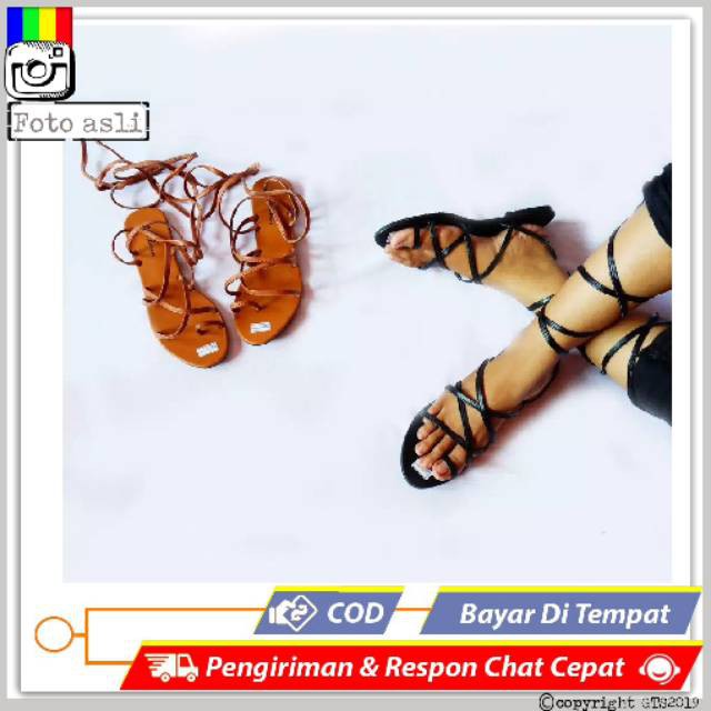 Xena Sandal flat teplek tali lilit panjang balet wanita fashion modis - GTS2367