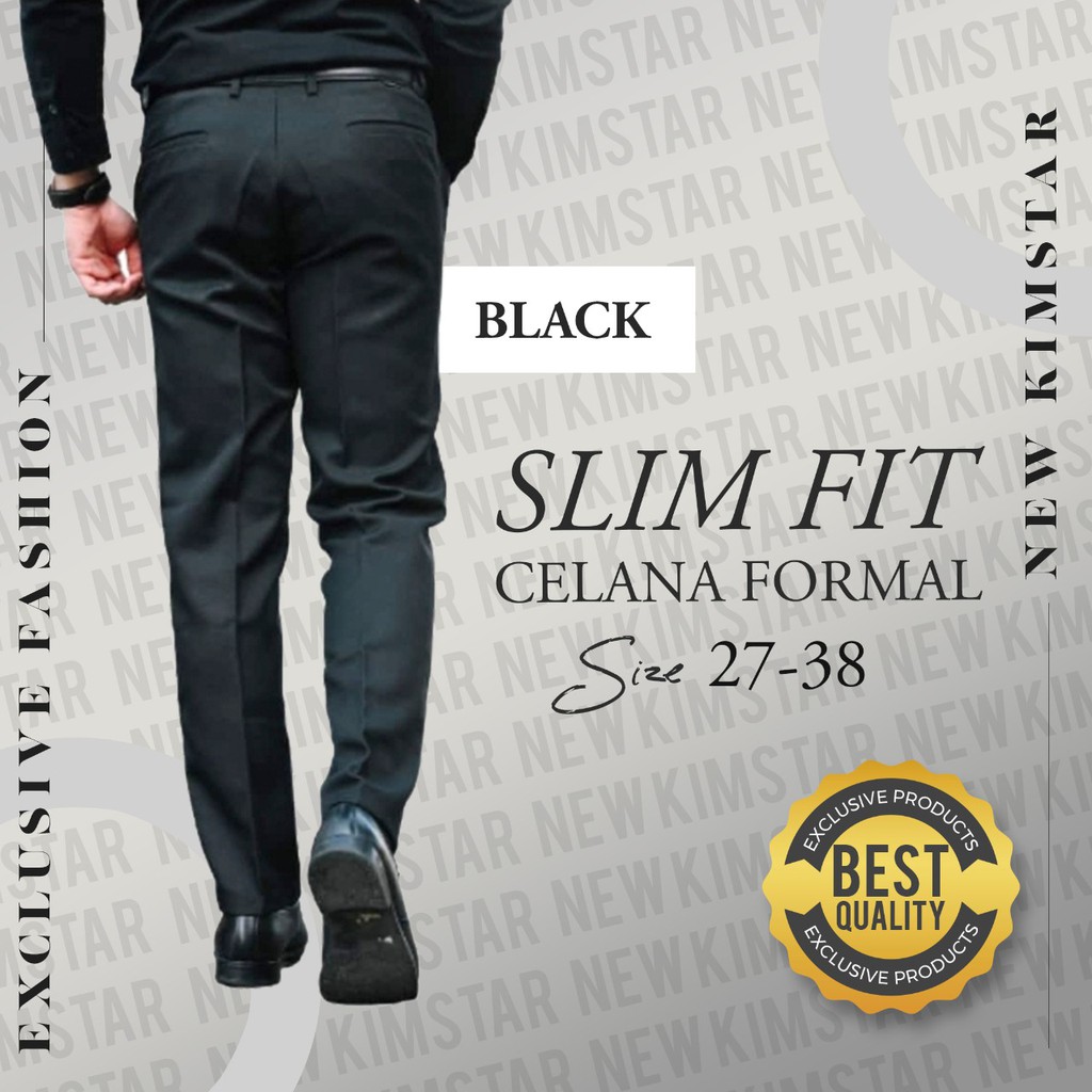 KIMSTAR Celana Kantor Formal Kerja Bahan Dasar Pria Slimfit HITAM PRODUK PREMIUM