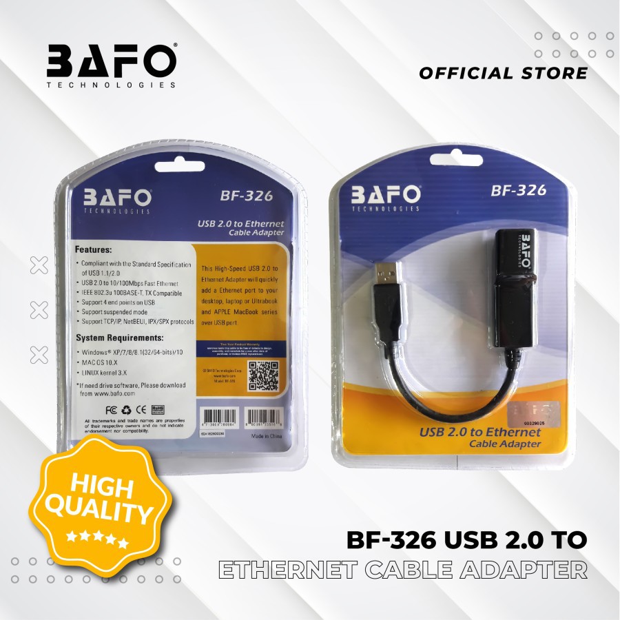 Ethernet Cable Adapter BAFO USB 2.0 to LAN BF-326