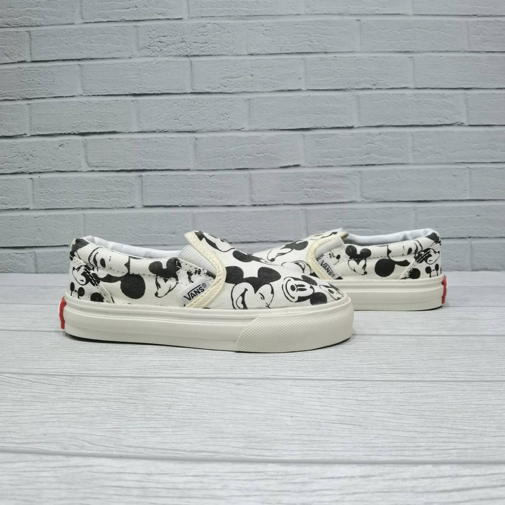 Sepatu Sneakers Vans Anak / Kids Vans Slip On - Mickey Mouse Putih / Cream