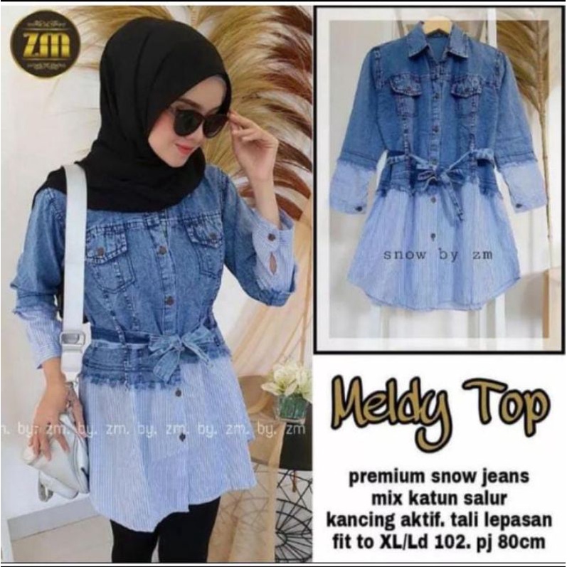 meldy top atasan jeans Tania set #2 baju setelan wanita baju cewek jeans