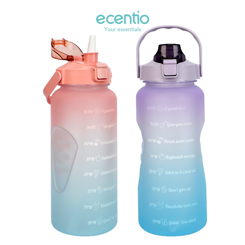 ECENTIO 2000ML Portable Gradient Color Transparent Straw Water Cup/Kettle/Large Capacity Sippy Cup b