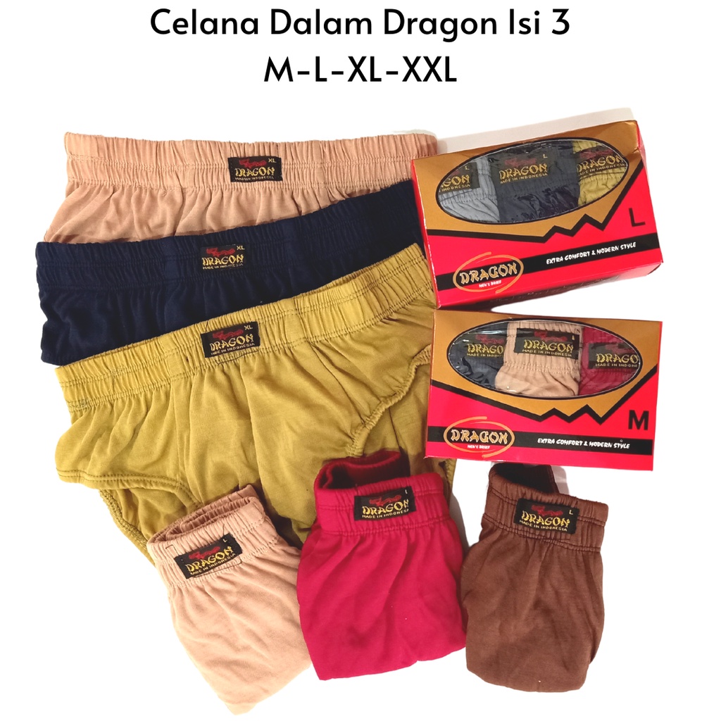 Celana Dalam Pria DRAGON DUS Isi 3 CD Pria Dewasa Sempak Cowok Dalaman Briefs Pria Laki Laki M L XL XXL
