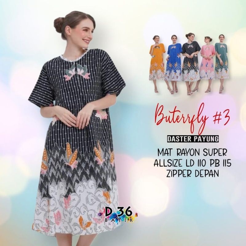 Daster Payung Butterfly #3 Batik Homedress Baju Tidur Rayon Pastel Baju Tidur Kartun Jumbo Santai