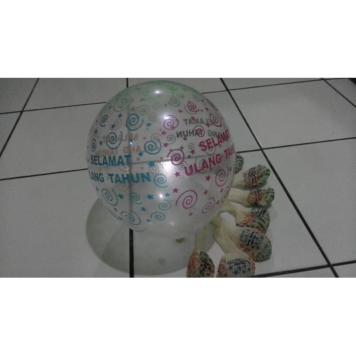 "Balon latex Bening / transparan tulisan "Selamat Ulang Tahun""