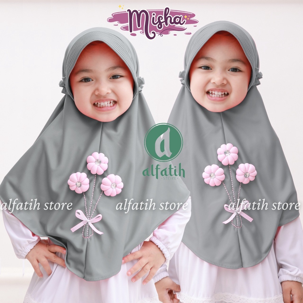 ALFATIH STORE / Jilbab Anak MISHA BUNGA / Variasi aplikasi bunga Renda / Jilbab hijab Anak Murah ianah