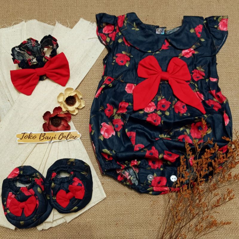 Baju jumper 0 6 bulan bando lucu bestseller anak bayi cewek perempuan murah-Mawar navy
