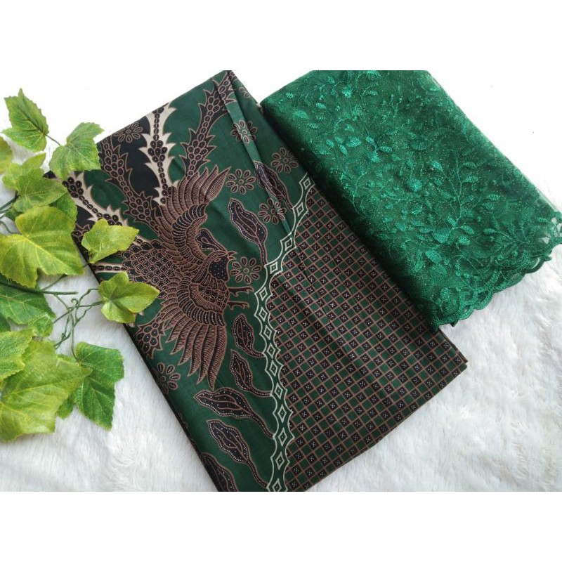 kain batikjawa jarik sogan merak hijau botol mix brokat renda ori