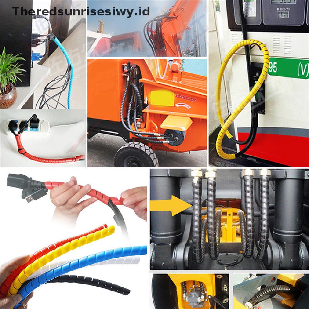 (Theredsunrisesiwy.Id) 1m 10mm/14mm Colorful Spiral Cable Management Wire Wrap Tube Tahan Api