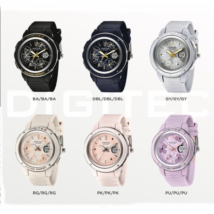 Digitec DA-4092T Jam Tangan Wanita Dual Time Original Motif Bunga