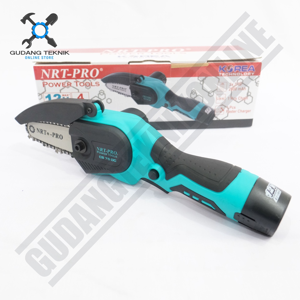 Mini CORDLESS Chainsaw 4&quot; NRT PRO CS75DC / Mesin Gergaji Kayu Mini BATERAI CS 75 DC NRT PRO