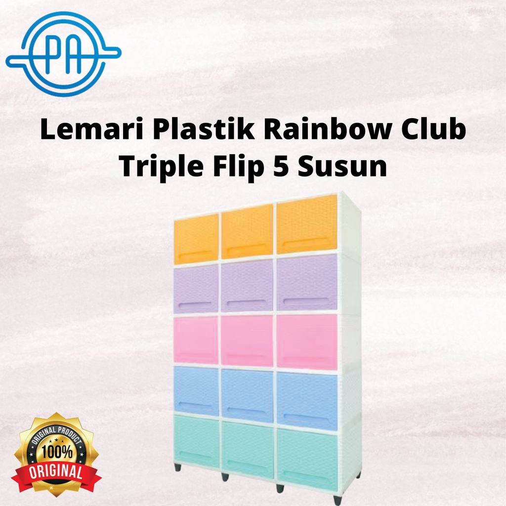 LEMARI PLASTIK RAINBOW CLUB TRIPLE FLIP 5 SUSUN LEMARI PAKAIAN RAK PLASTIK