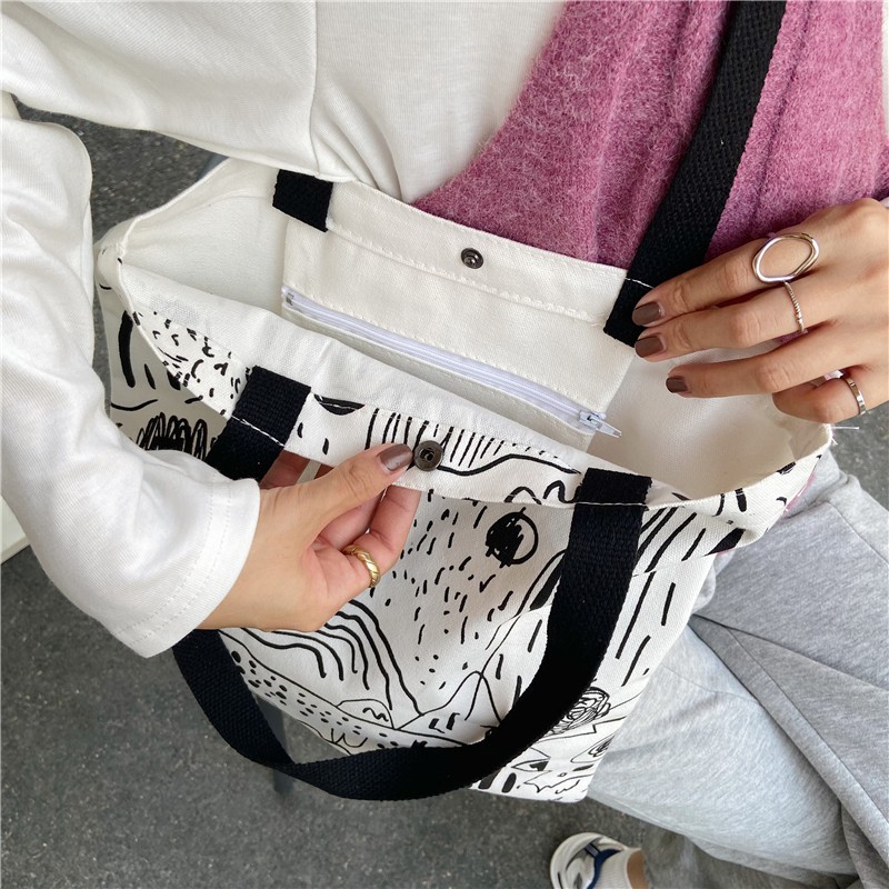 TC-94 tas canvas kanvas tote bag wanita line mountain import korea jepang high quality