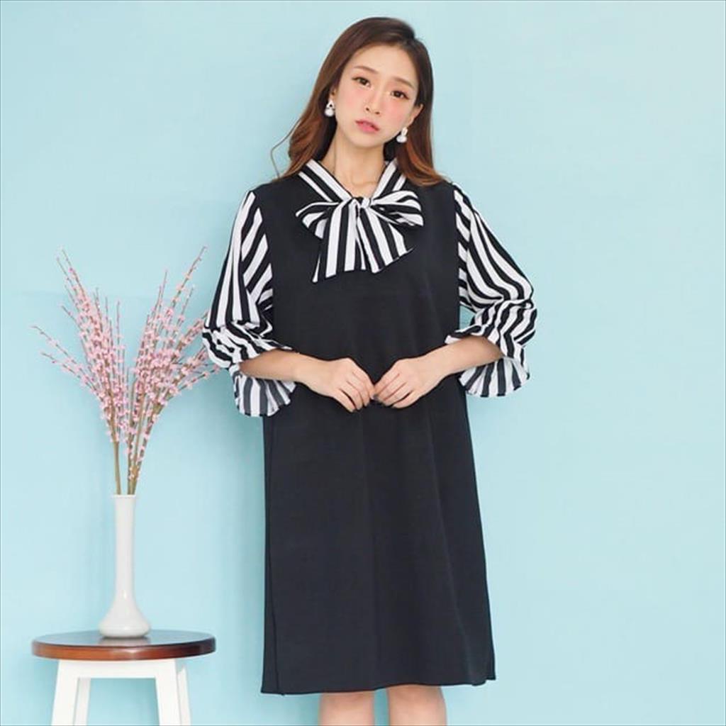 RILEY STRIPED DRESS BLACK