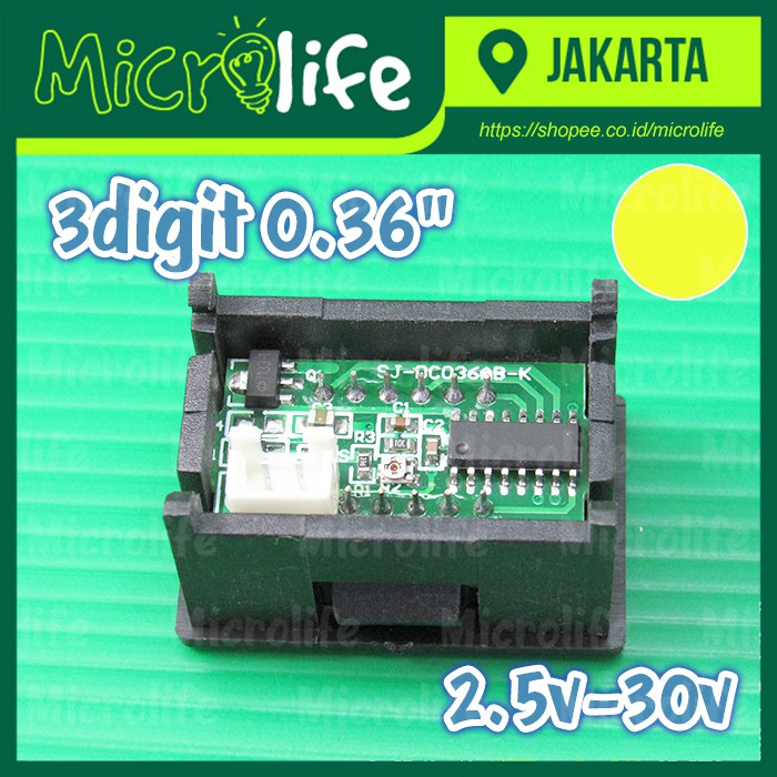 Voltmeter Mini + Frame 0.36&quot; Kuning 2.5v - 30v