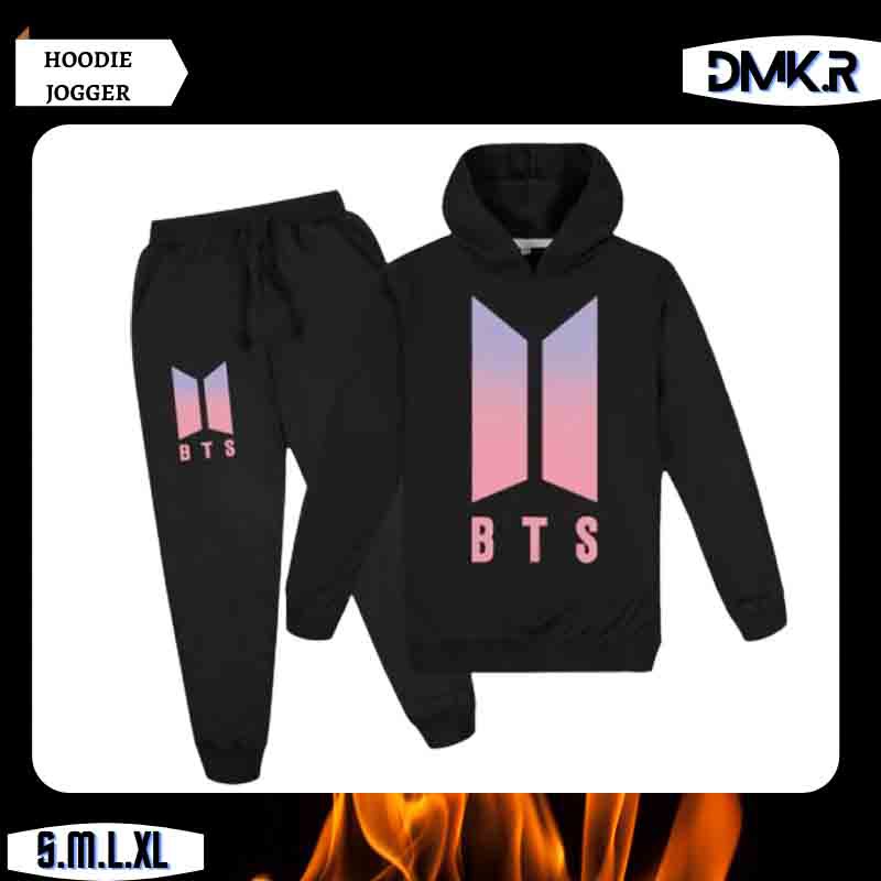 HOODIE OBLONG + CELANA JOGGER KPOP BTS LOGO PELANGI PRINTING M,L,XL/pakaian pria wanita R56