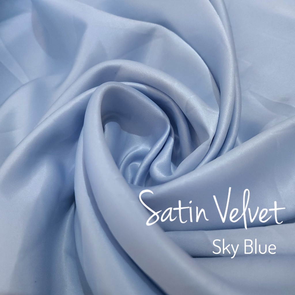 Kain Satin Silk Velvet Polos Premium Warna SKY BLUE Satin Bridesmaid Mewah Puring Kebaya Meteran dan 0.5 Meter lebar 150cm