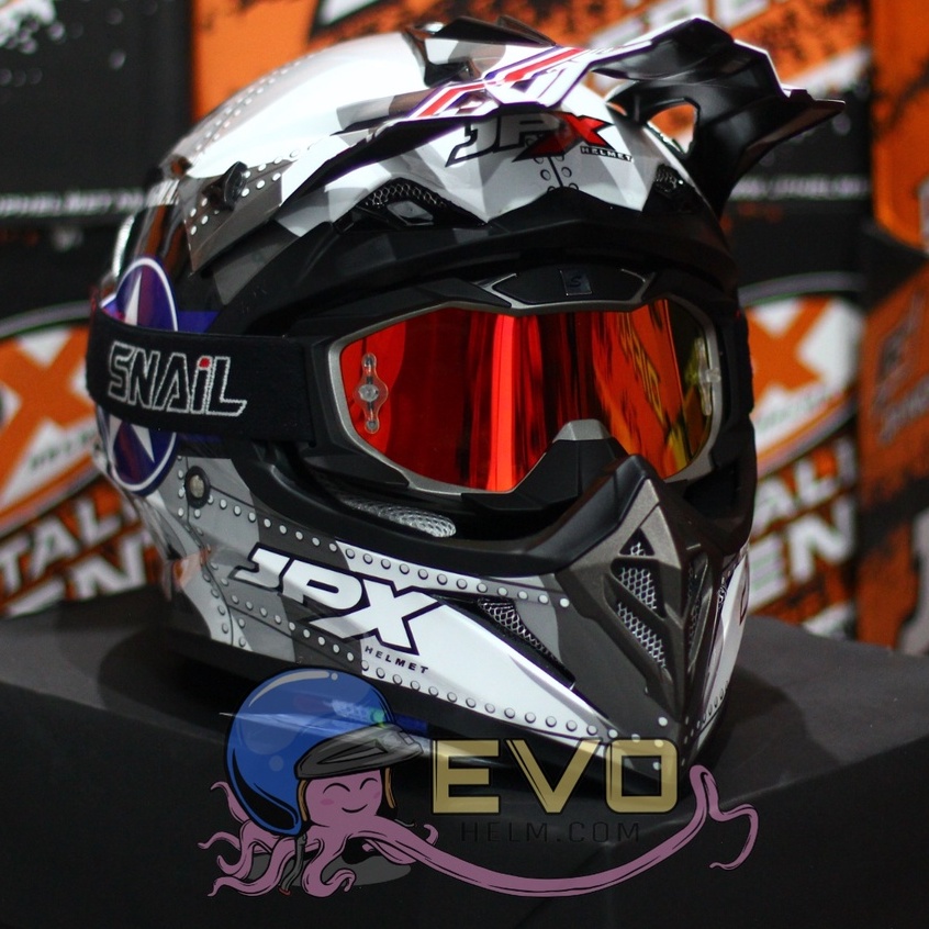 HELM JPX CROSS_FOX1 SERI X30 - SUPER BLACK + GOOGLE SNAIL (ONGKIR 2 KG) HELM JPX TERBARU