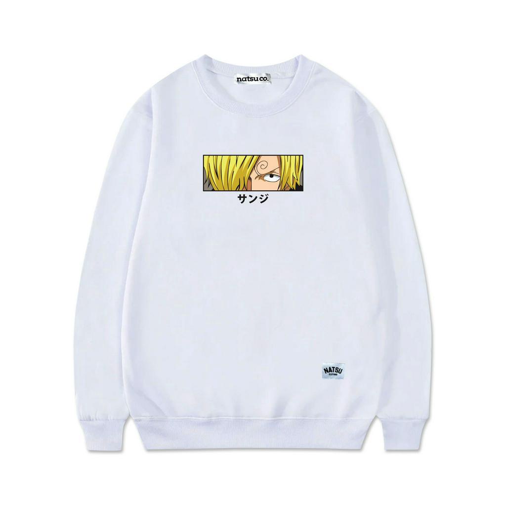 natsu.co Sweater Crewneck Pria Wanita Anime One Piece kuro ashi sanji Germa 66 White Putih