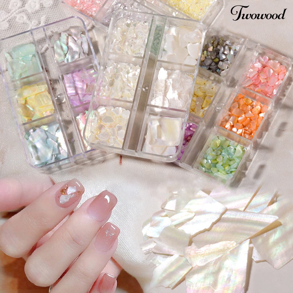 Twowood 1 Kotak Batu Kerang Warna-Warni Untuk Dekorasi Manicure / Nail Art