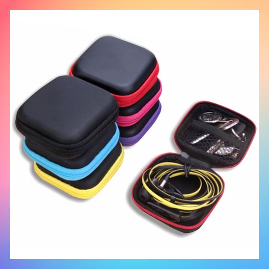 Travel Pouch Dompet Persegi Case Organizer Tempat Headset Koin Kunci Kotak Penyimpanan Charger Mini