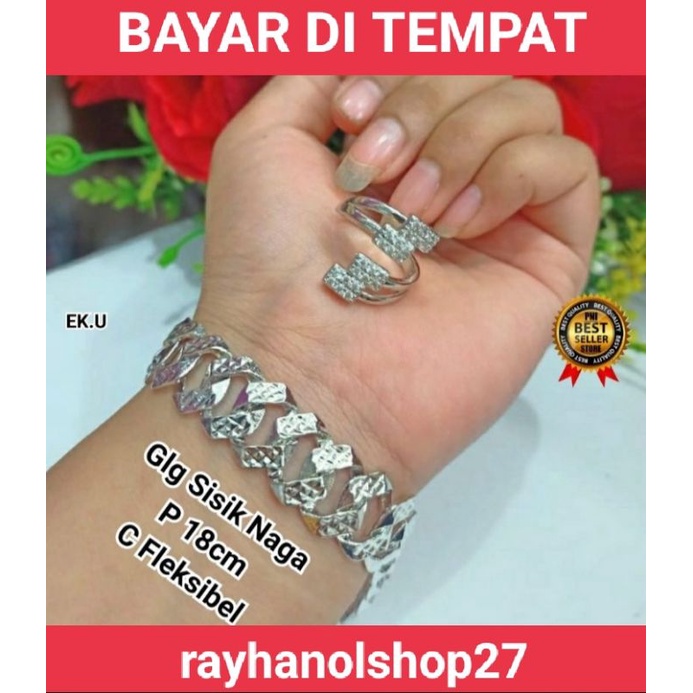 Gelang tangan wanita titanium tersedia Gold dan SILVER fre cincin motif sisik naga free cincin