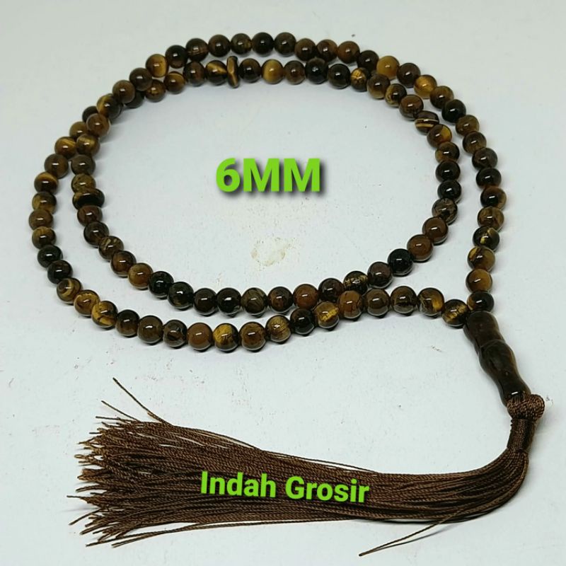 TASBIH BATU NATURAL TIGER EYE SPAH 6MM 99BUTIR ORIGINAL