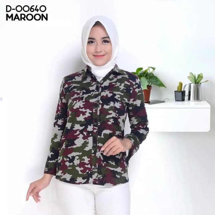 ATASAN WANITA KEMEJA LENGAN PANJANG ARMY LORENG MURAH