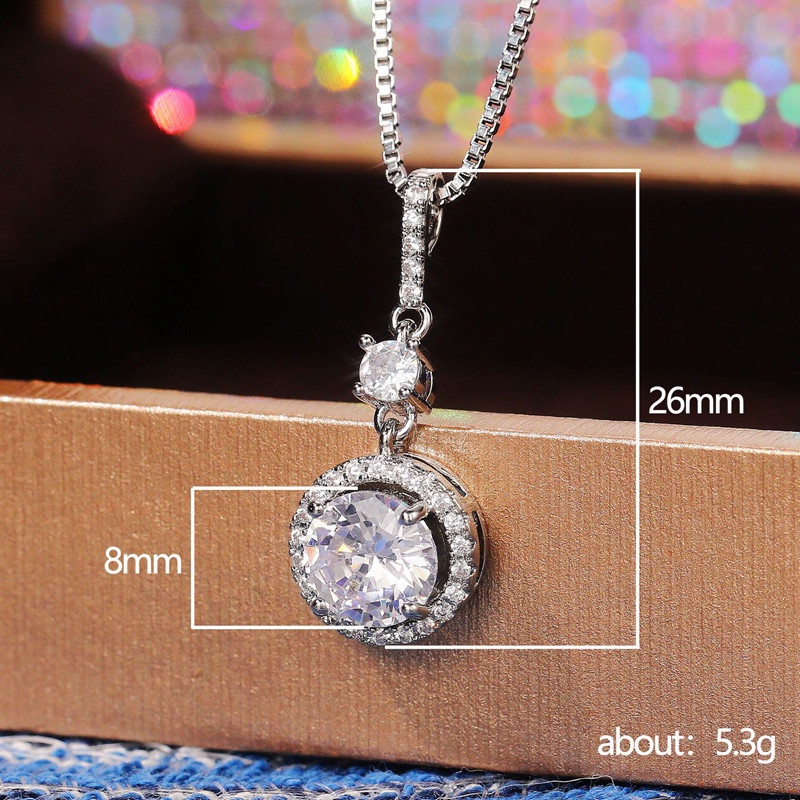 Kalung Liontin Cubic Zirconia Bentuk Bulat Ukuran 8MM Untuk Wanita