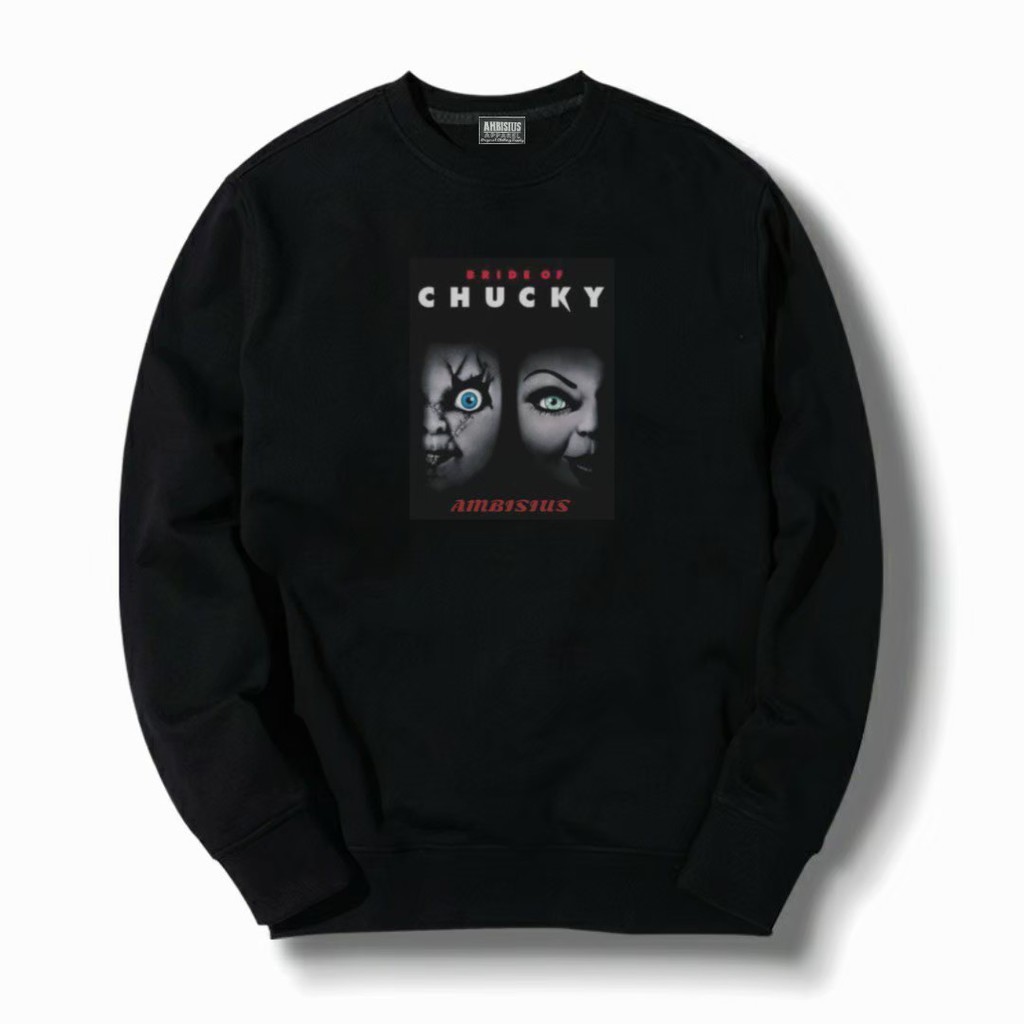 Sweater Motfi Black Chucky / Crewneck distro basic pria - wanita murah terbaru bisa COD