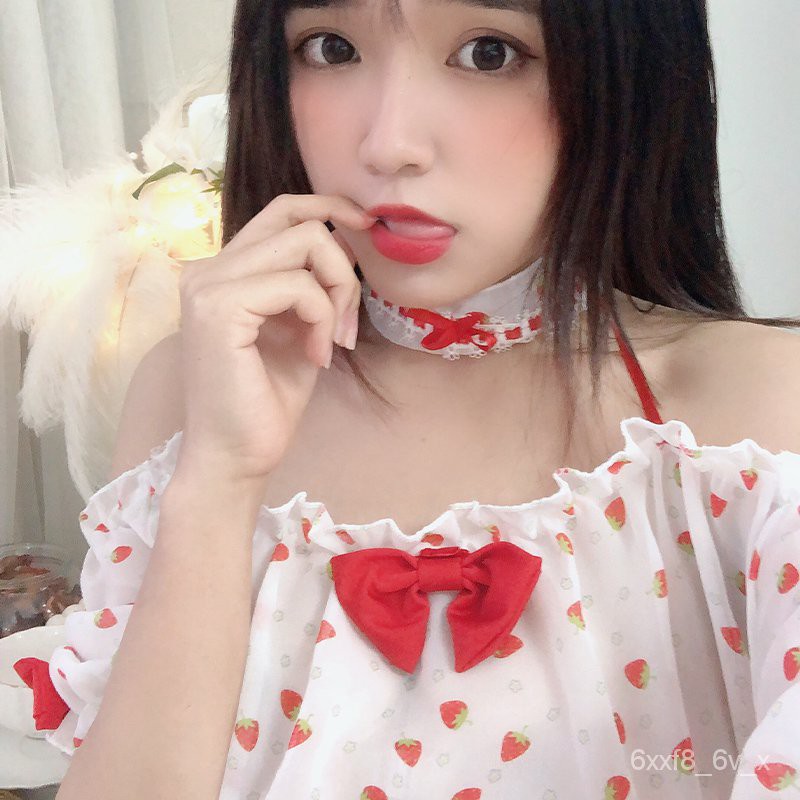 Kawaii Lingerie Set Strawberry Sleepwear Anime Girl Cosplay Costume Cute Sexy Lolita Maid Uniform Un