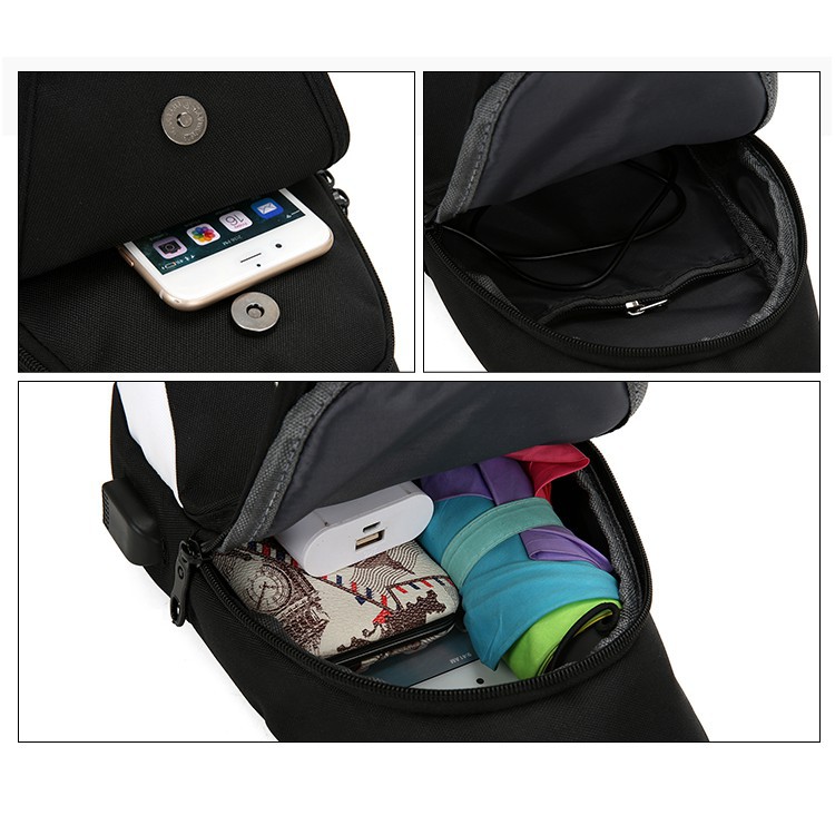 Mainland Luminous Tas Selempang USB Charger Sling Bag Tas Slempang Dada Anti Air Anti Maling TCS04