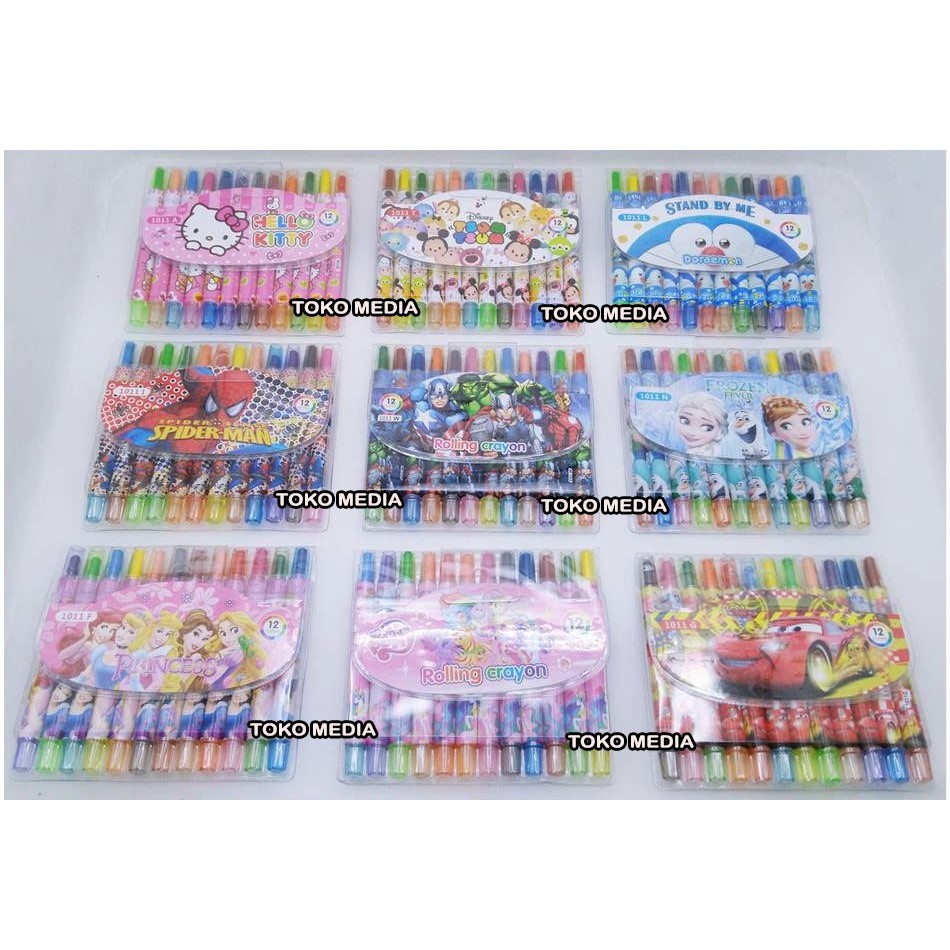 

TERLARIS!! Crayon Gambar Model Putar 12 Warna Karakter Kartun uk. (11cm) Pendek