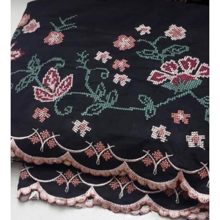Ori&Terjamin Mukena Katun Warna Hitam Bordir Strimin Kerancang Padang