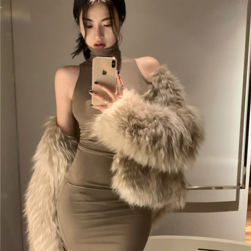 Red Pure Desire Knitwear Vest Dress Wanita Spice Girl Sexy Gaya Tanpa Lengan Rok Musim Panas Slim Look Slim Wrap Hip Short Rok