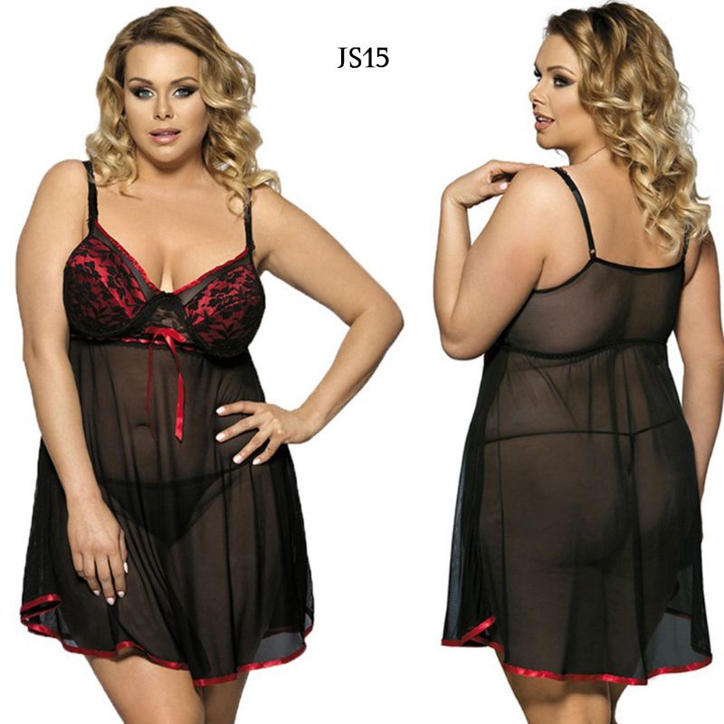 Lingerie wanita sexi baju tidur transparan Lace brukat halus big size bigsize jumbo JS15