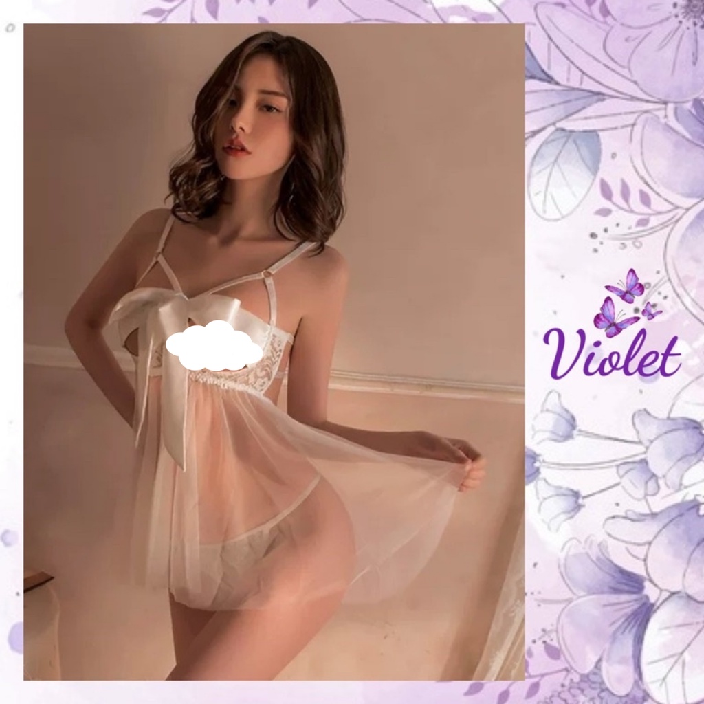 Violet Lingerie Sexy Thong Pakaian Tidur Tembus Pandang V-Neck 1184